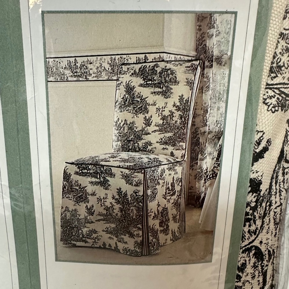 Waverly Garden Room Wellington Scenic Toile Dining Chair Cover Black White